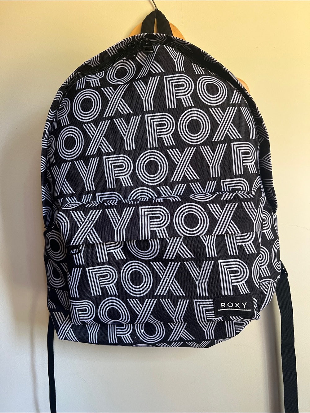Roxy Black and White Logo Print Backpack